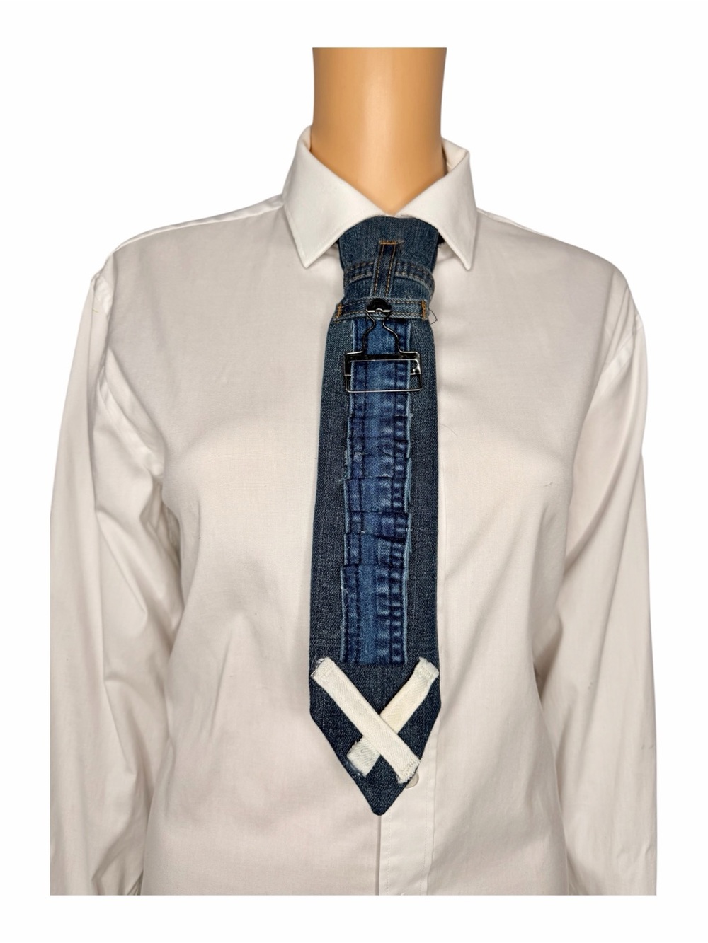 Upcycled Handmade Denim Jeans Necktie Necklace Patchwork DIY Wearable Art
